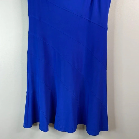 JONES NEW YORK Asymmetrical Ring Royal Blue Fit & Flare Midi Dress Cap Sleeve 6 - Picture 5 of 10